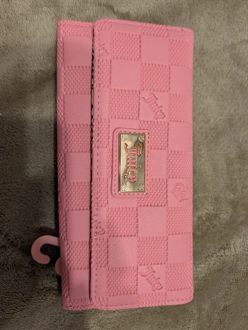 Juicy Couture Pink Checkered Wallet with Gold Logo Plate
